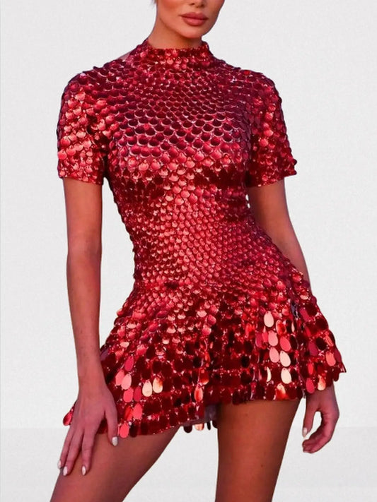 Shell Sequin Paillette-Embellished Fit & Flare Mini Dress - Dresses