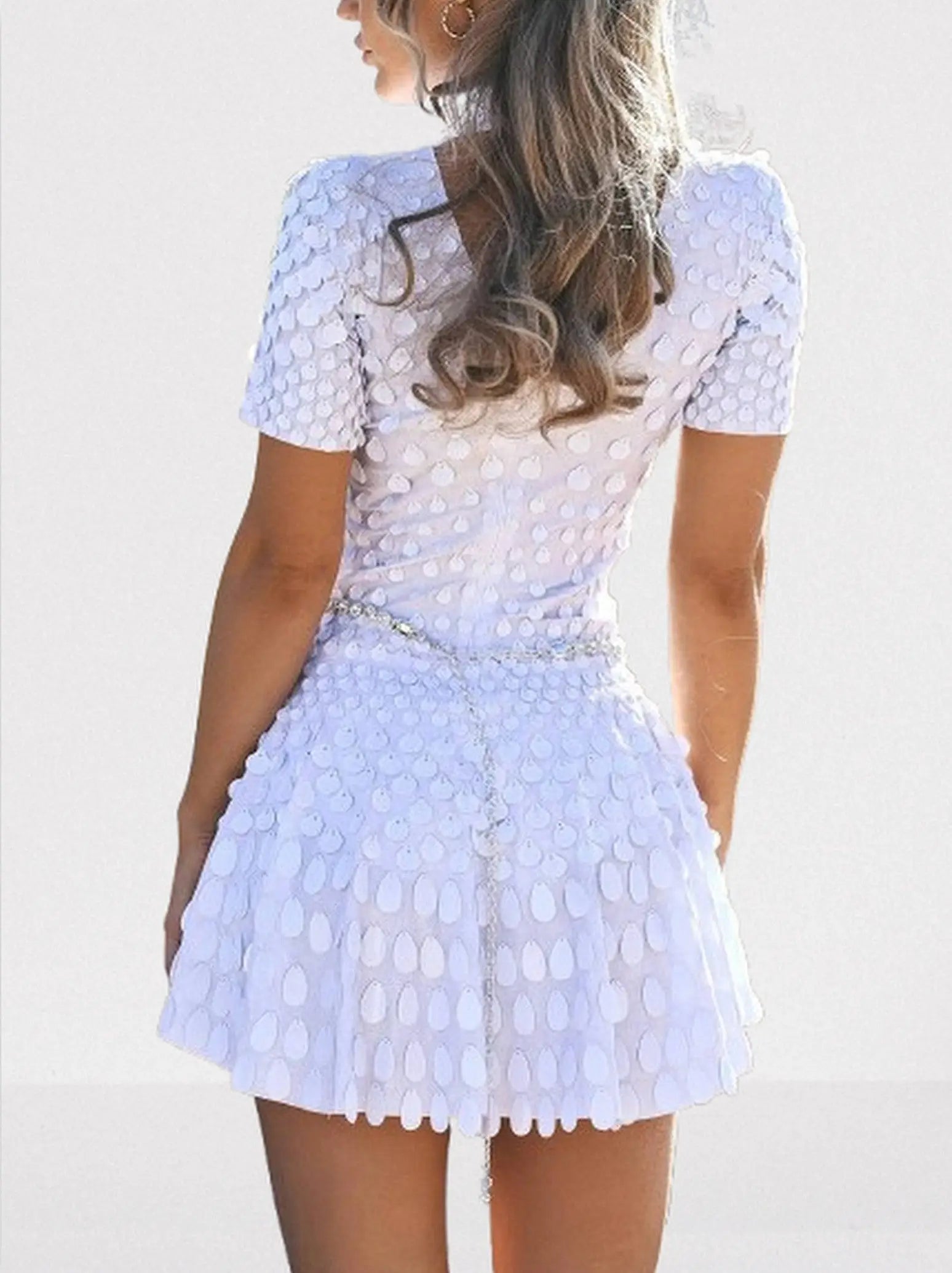 Shell Sequin Paillette Flared Mini Dress - Dresses