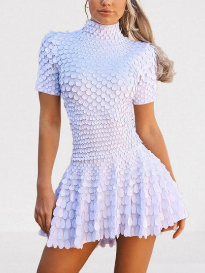 Shell Sequin Paillette Flared Mini Dress - S / White - Dresses