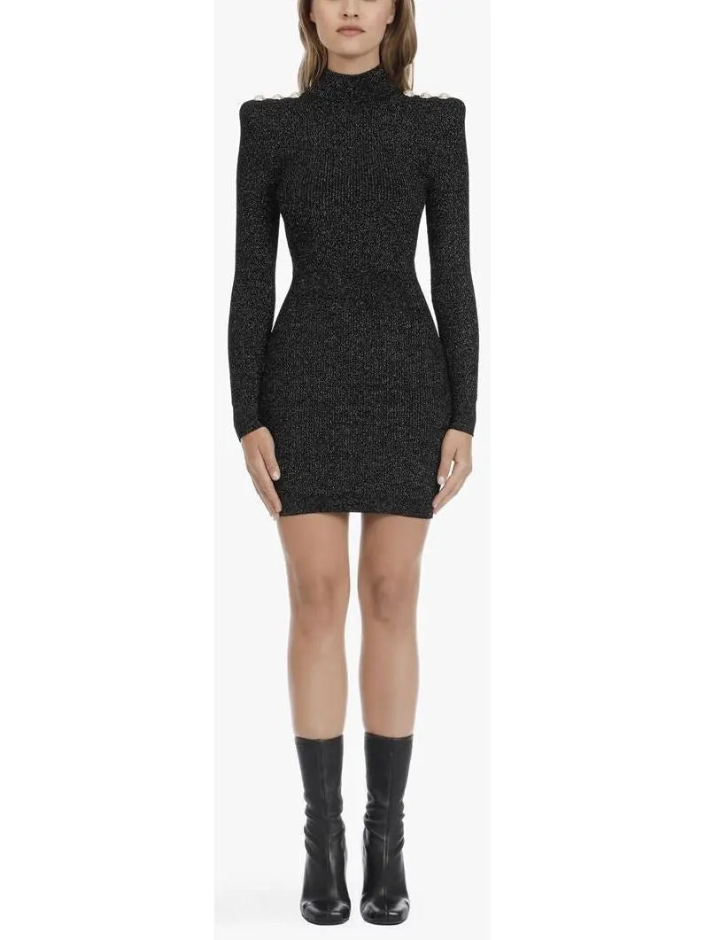 Short Black Knit and Lurex Dress - Branna Couture