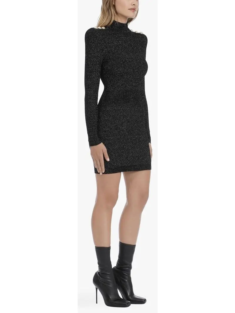 Short Black Knit and Lurex Dress - Branna Couture