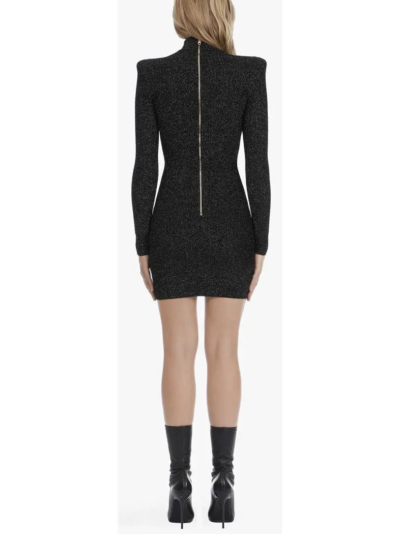 Short Black Knit and Lurex Dress - Branna Couture