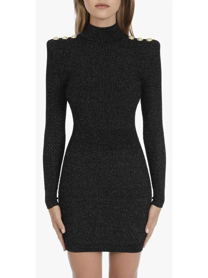 Short Black Knit and Lurex Dress - Branna Couture