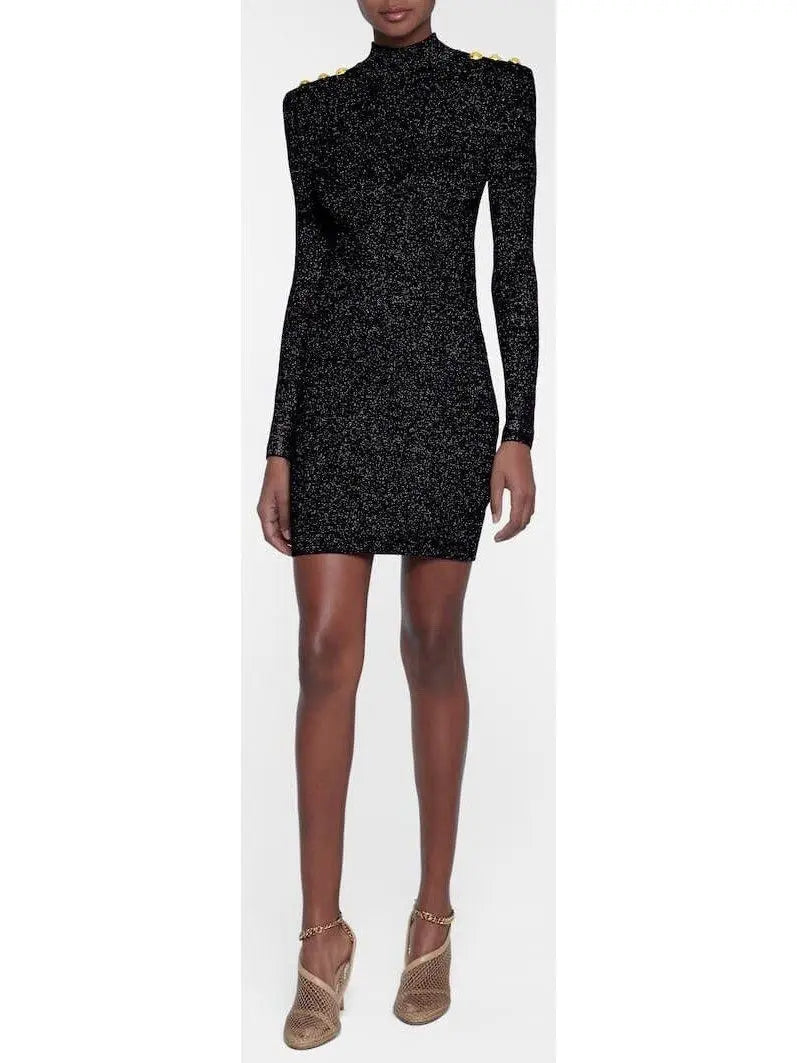 Short Black Knit and Lurex Dress - Branna Couture