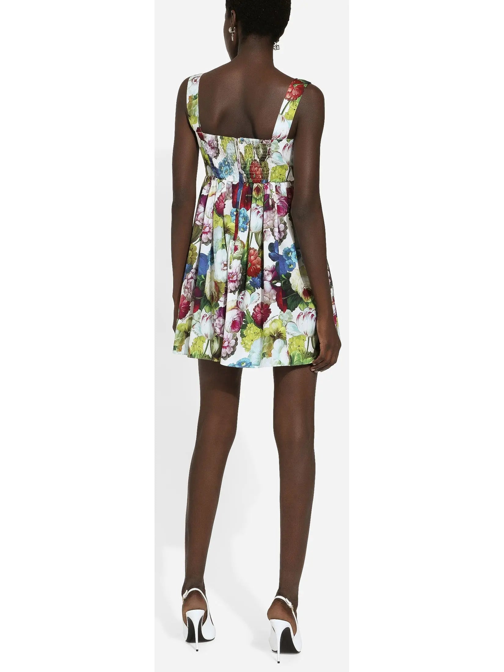 Short Cotton Corset Dress with Nocturnal Flower Print - Branna Couture