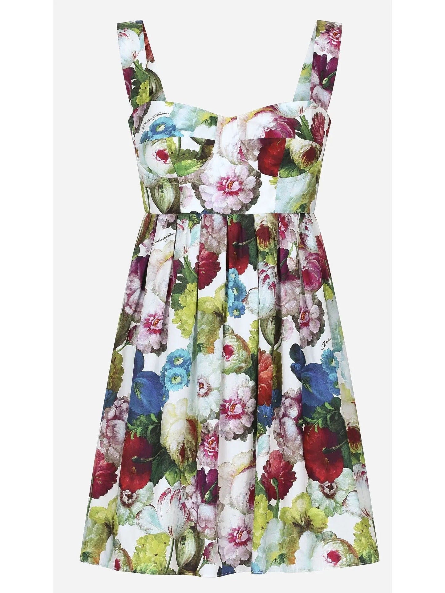 Short Cotton Corset Dress with Nocturnal Flower Print - Branna Couture