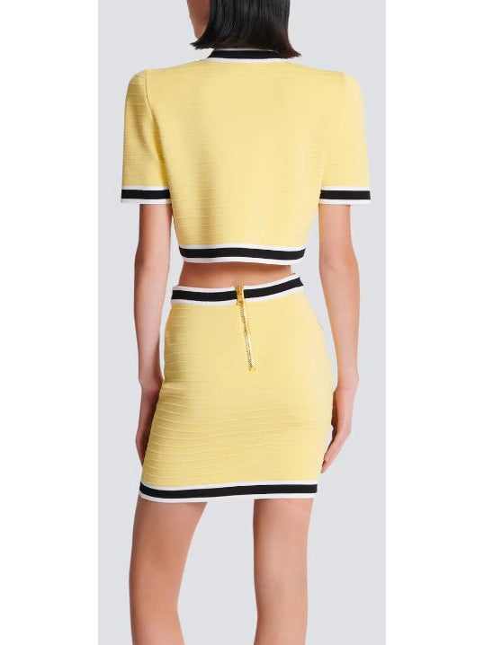 Short Knit Skirt with Buttons, Yellow - Branna Couture