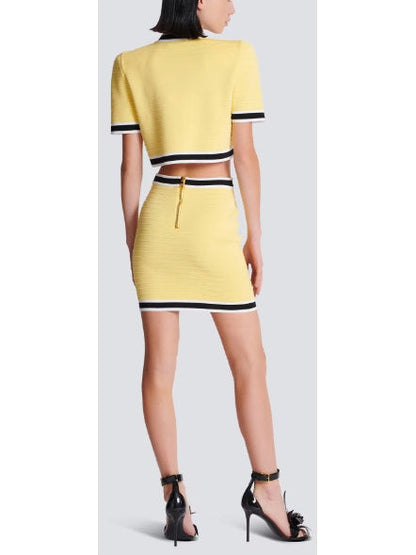 Short Knit Skirt with Buttons, Yellow - Branna Couture