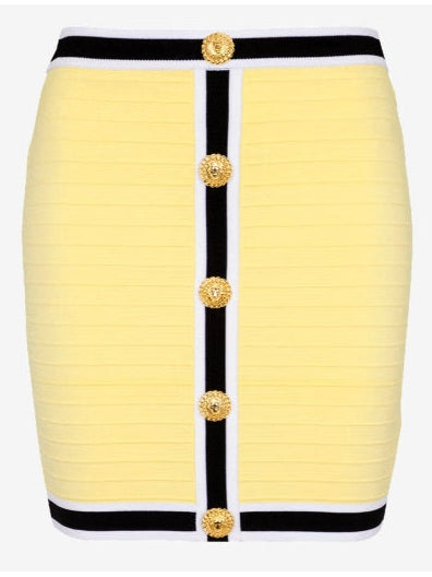 Short Knit Skirt with Buttons, Yellow - Branna Couture