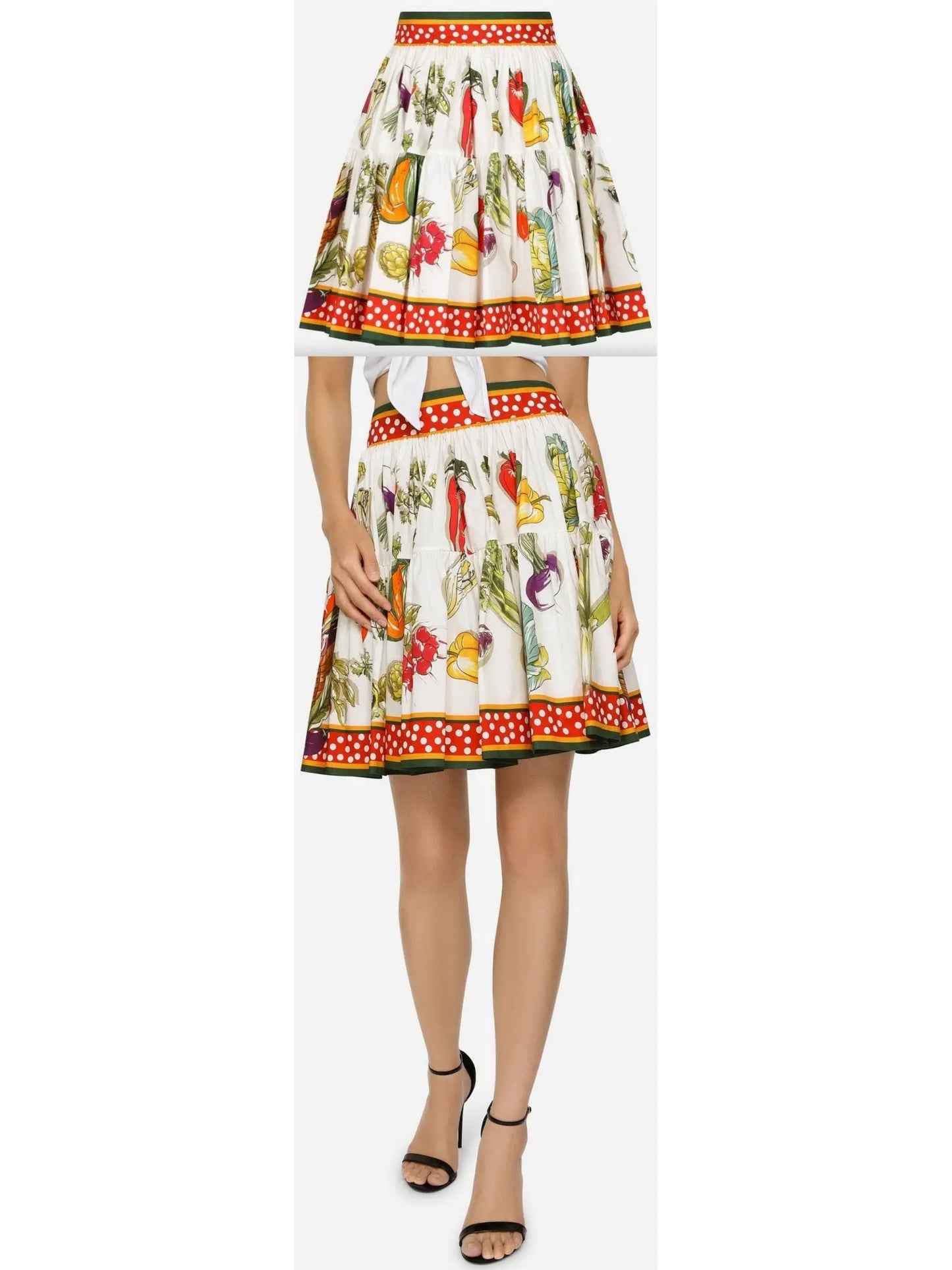 Short Poplin Circle Skirt with Vegetable Print - Branna Couture