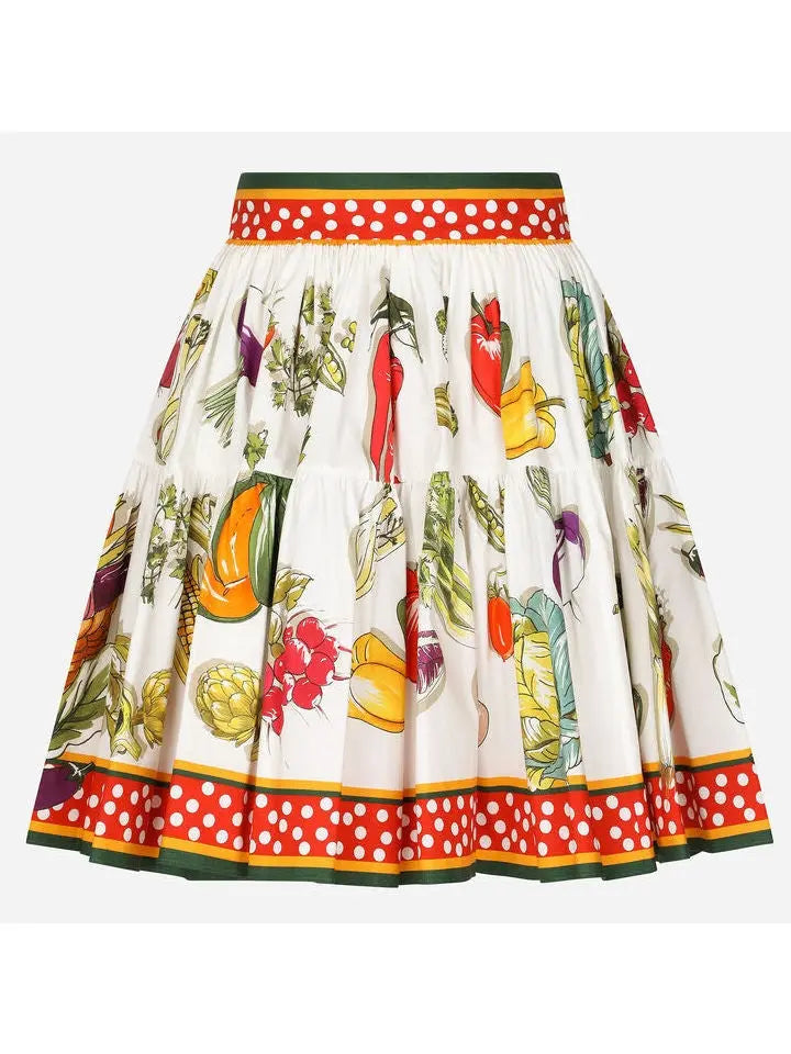 Short Poplin Circle Skirt with Vegetable Print - Branna Couture