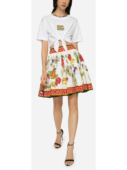 Short Poplin Circle Skirt with Vegetable Print - Branna Couture