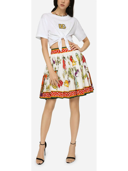 Short Poplin Circle Skirt with Vegetable Print - Branna Couture