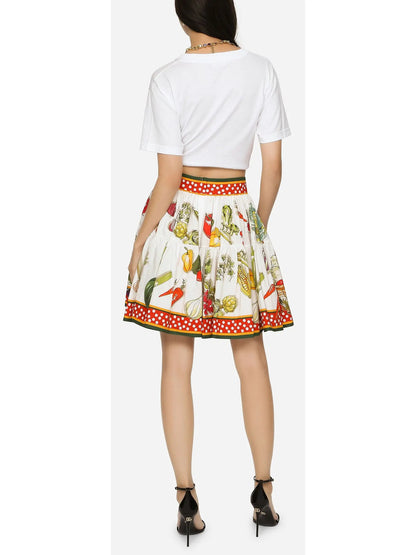 Short Poplin Circle Skirt with Vegetable Print - Branna Couture