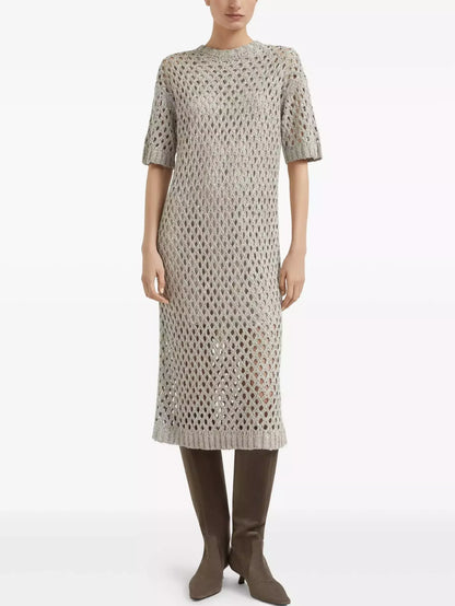 Short Sleeve Net Knit Midi Dress Small Dresses