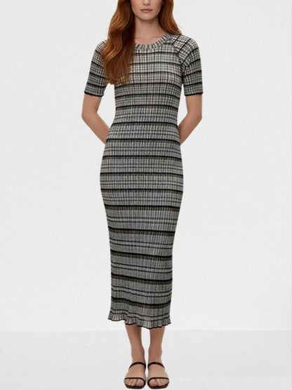 Short-Sleeve Striped Knit Midi Dress - Dresses