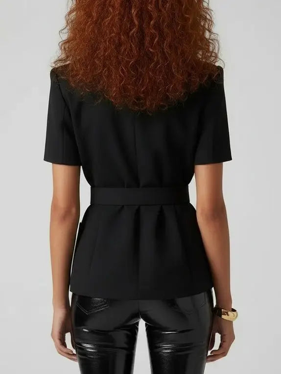 Short-Sleeve Belted Tailored Blazer - Jackets