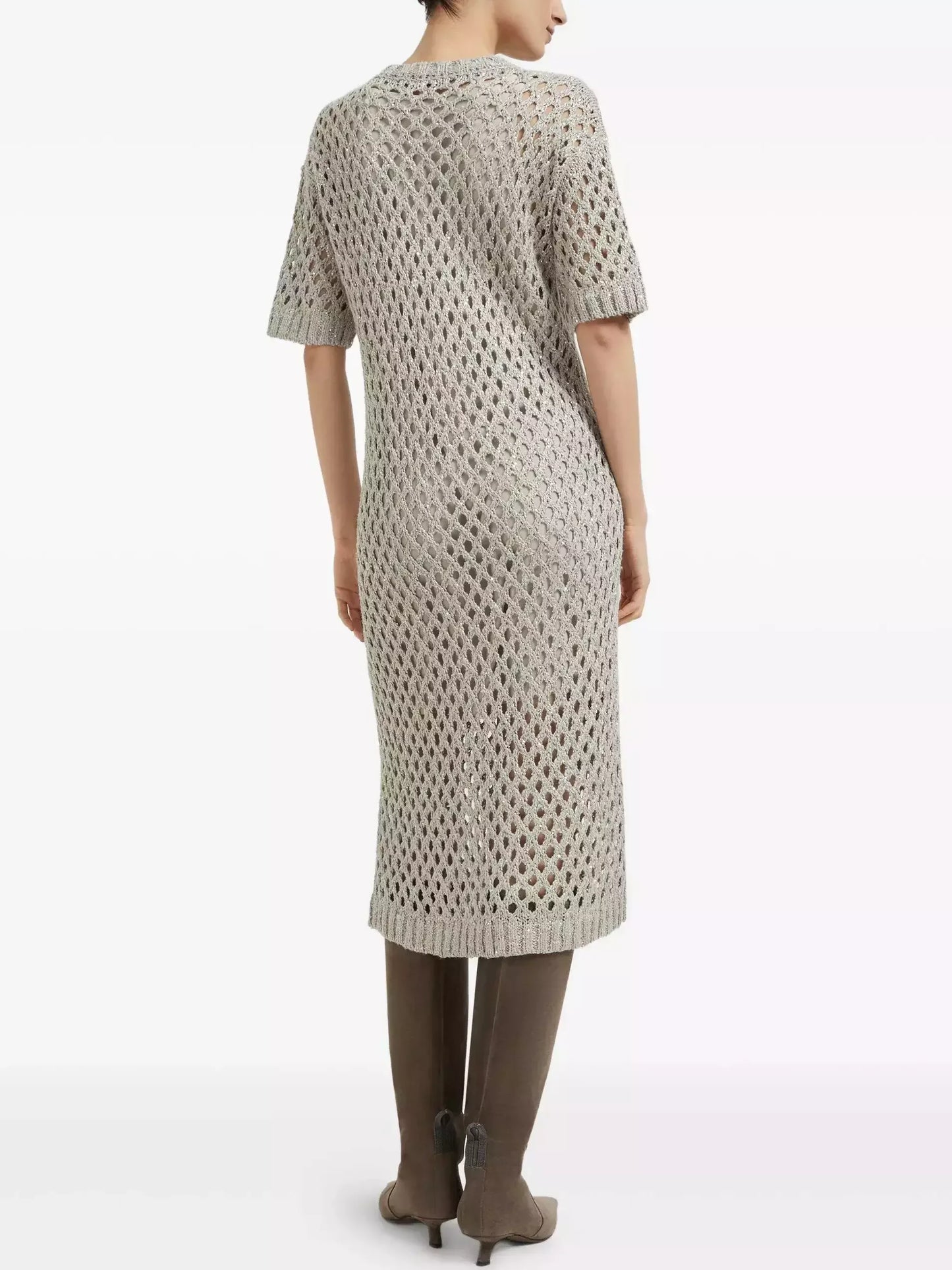 Short Sleeve Net Knit Midi Dress Dresses