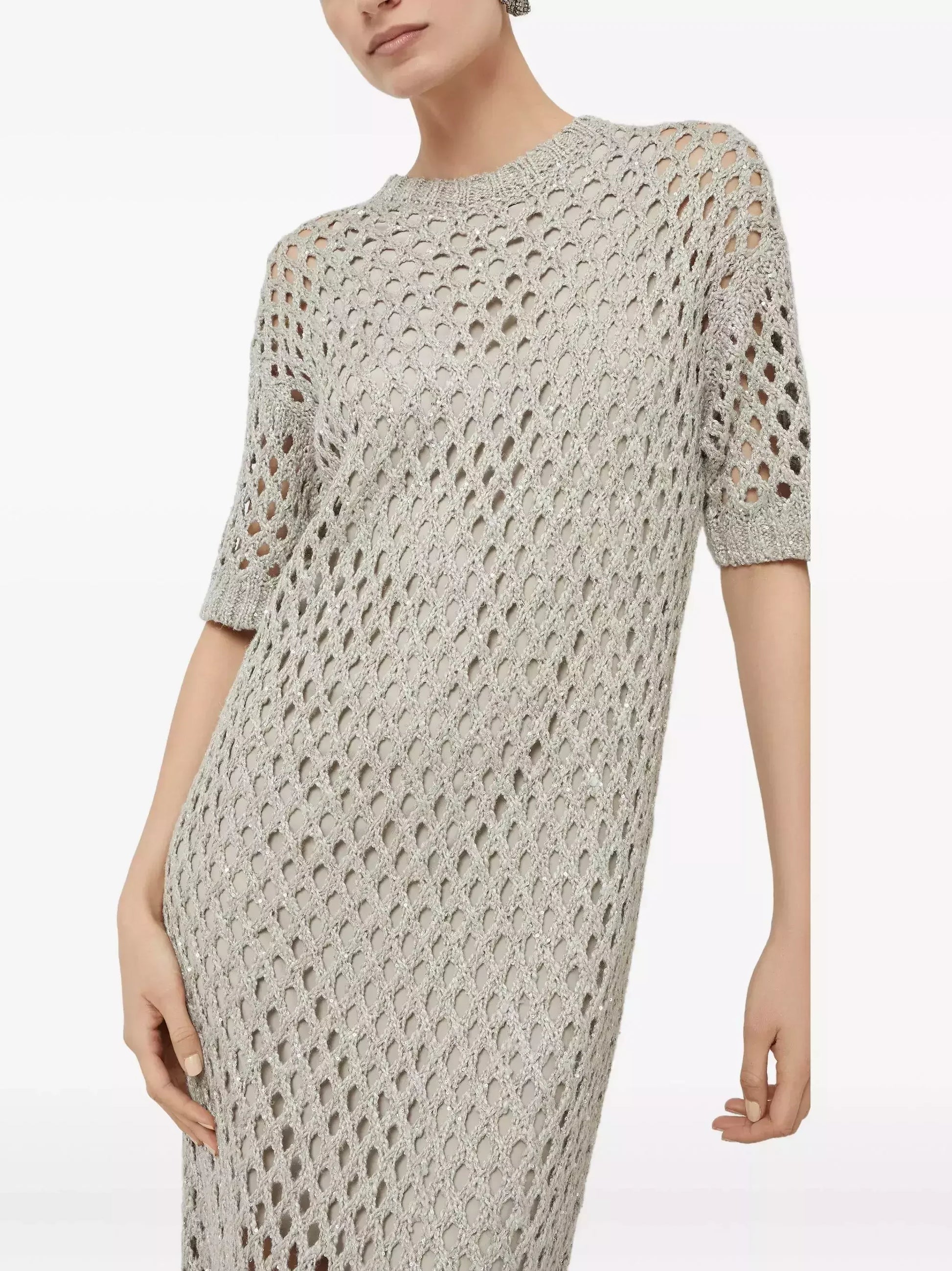 Short Sleeve Net Knit Midi Dress Dresses