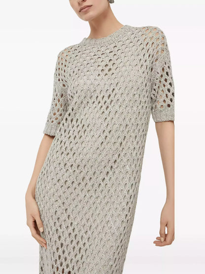 Short Sleeve Net Knit Midi Dress Dresses