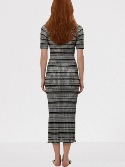 Short-Sleeve Striped Knit Midi Dress - Dresses