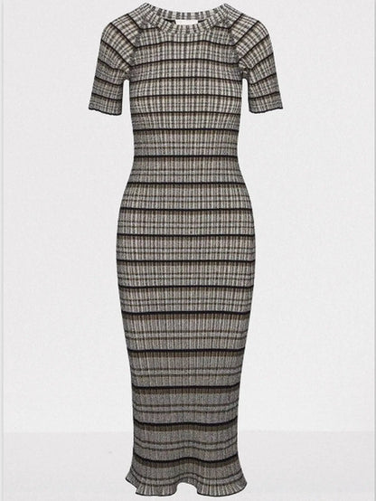 Short-Sleeve Striped Knit Midi Dress - Dresses