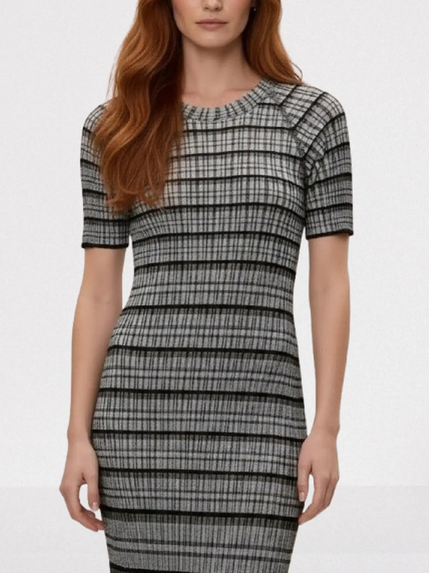 Short-Sleeve Striped Knit Midi Dress - Dresses