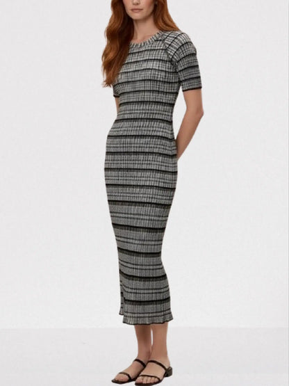 Short-Sleeve Striped Knit Midi Dress - Dresses