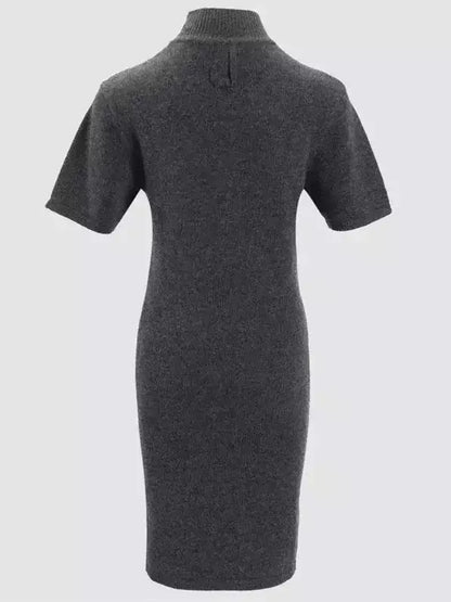 Short-Sleeve Wool Knit Mini Dress with Mock Neck - Dresses