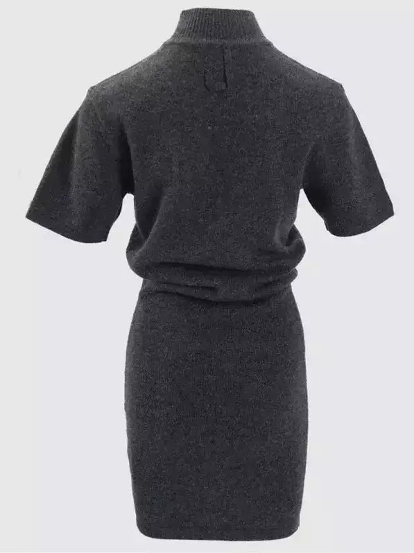 Short-Sleeve Wool Knit Mini Dress with Mock Neck - Dresses