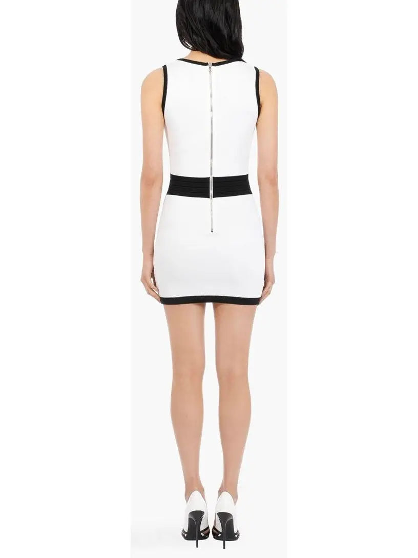 Short White & Black Dress with Embossed Buttons - Branna Couture