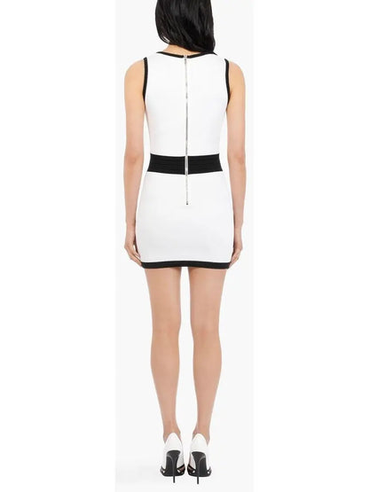 Short White & Black Dress with Embossed Buttons - Branna Couture