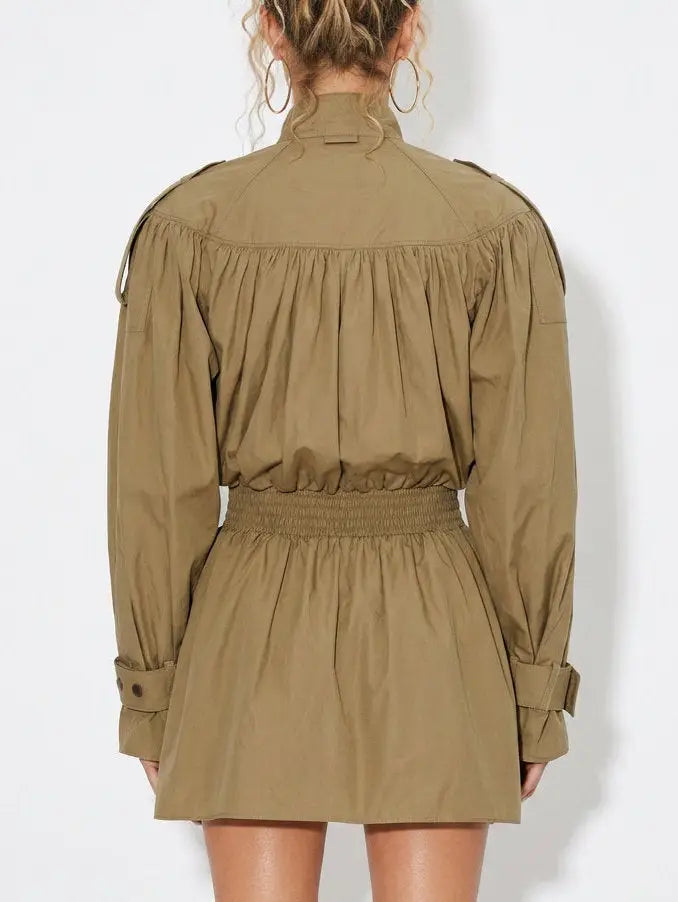 Short Cotton Trench Coat with Smocked Waist - Coats