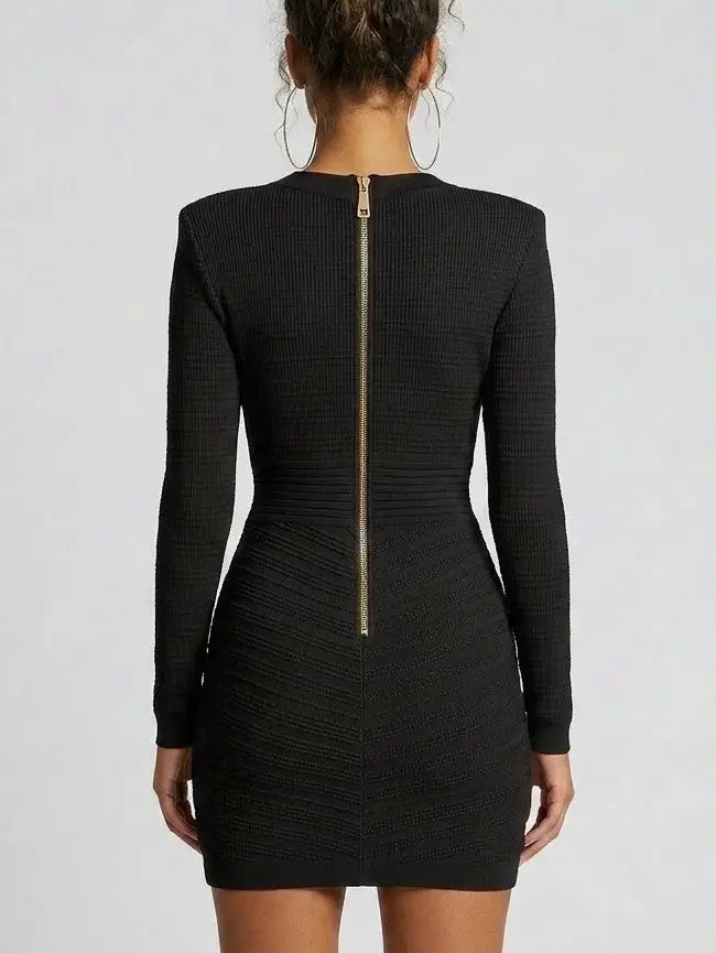 Short Knit Dress with Gold-Tone Buttons - Dresses