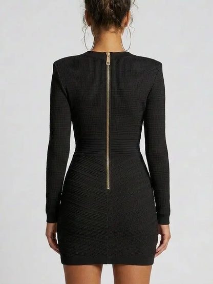 Short Knit Dress with Gold-Tone Buttons - Dresses