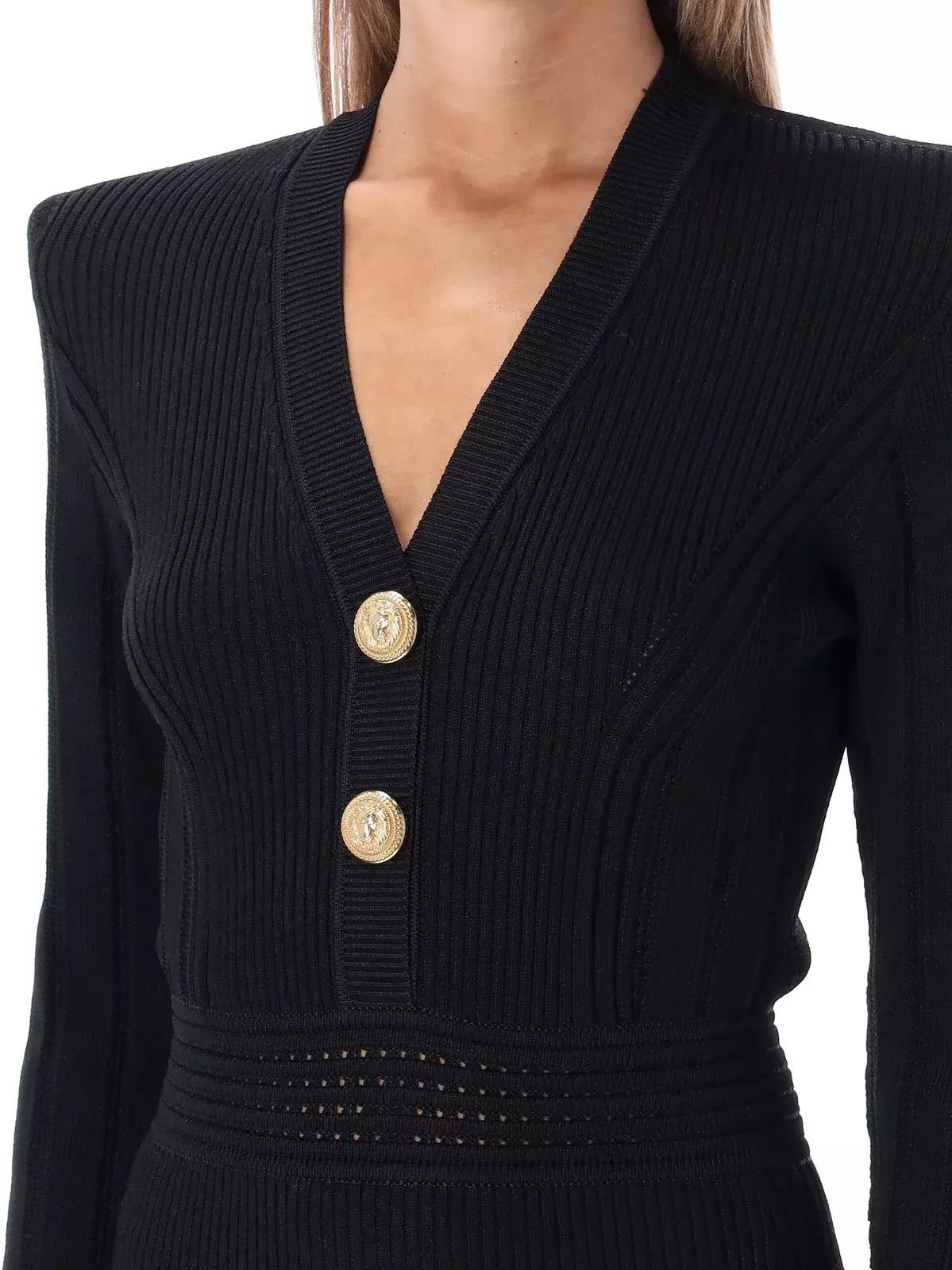 Short Knit Dress with Gold Buttons