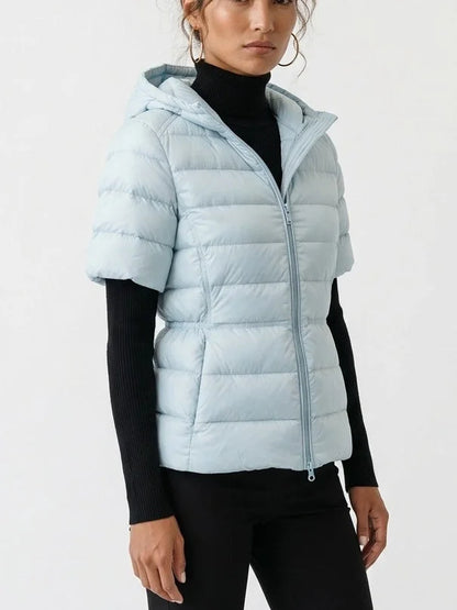 Short Sleeve Hooded Down Jacket - Jackets