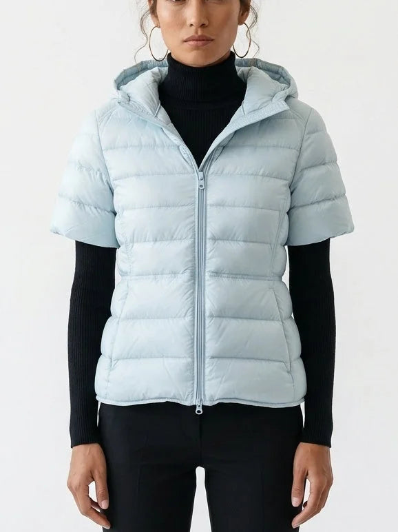 Short Sleeve Hooded Down Jacket - S / Pastel Blue - Jackets