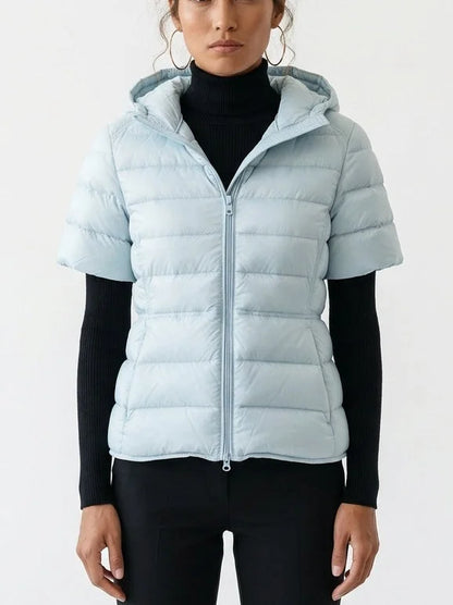 Short Sleeve Hooded Down Jacket - S / Pastel Blue - Jackets