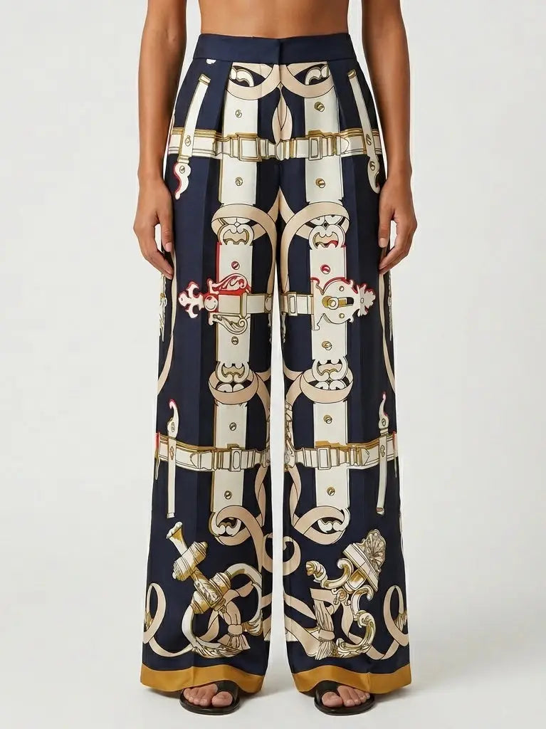 Silk Baroque Print Wide Leg Pants - Small - Jeans & Pants