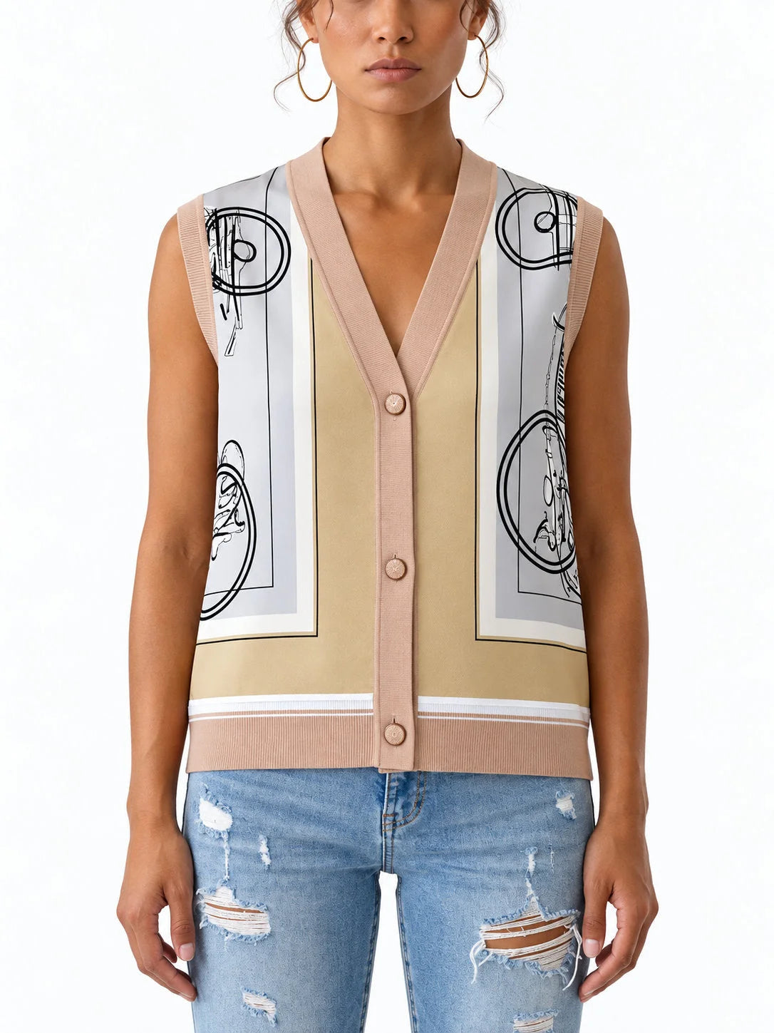 Graphic Printed Short-Sleeve Sweater - Small - Sweaters & Knitwear