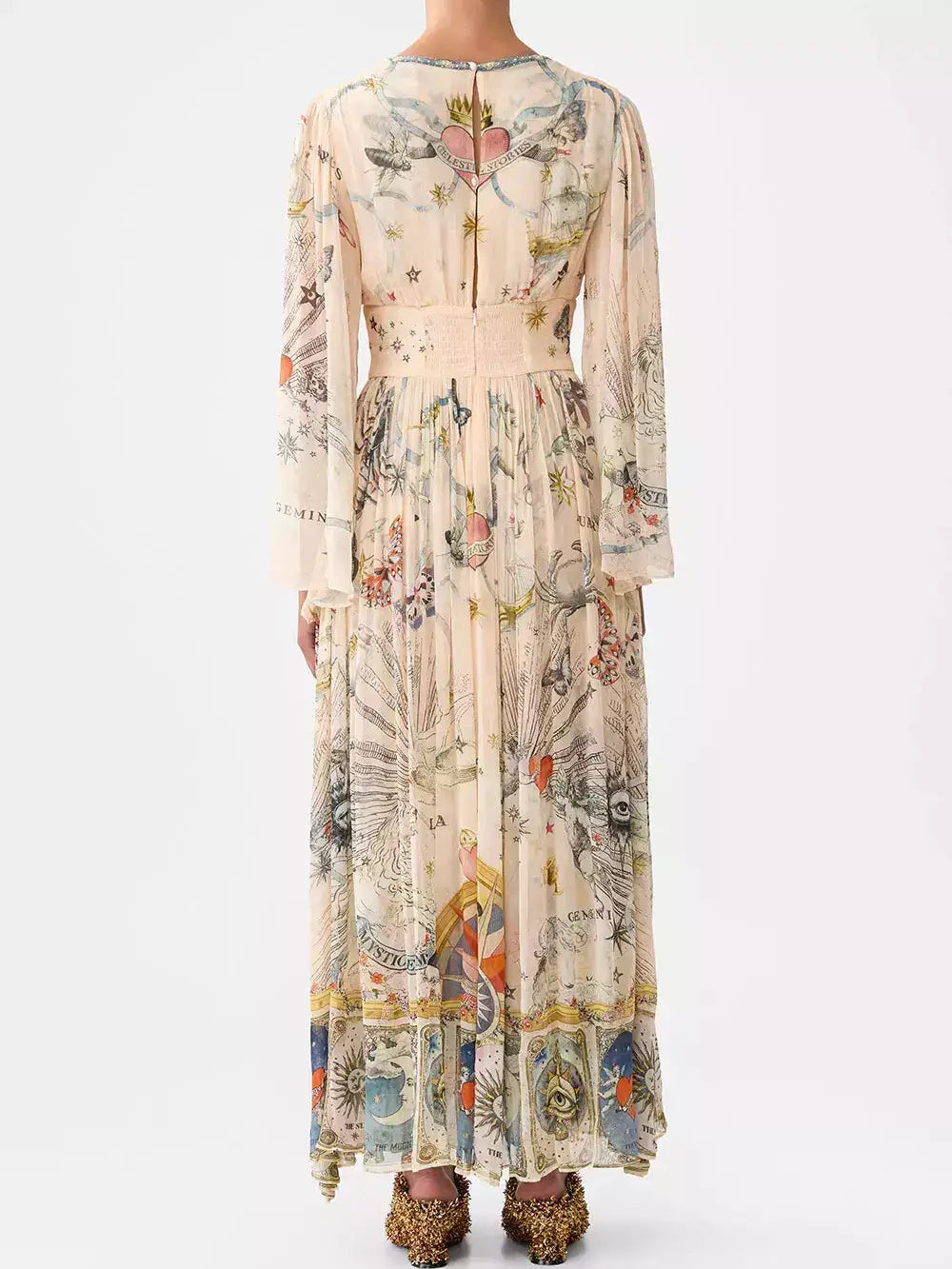 Silk Astrology-Print V-Neck Maxi Dress - Dresses