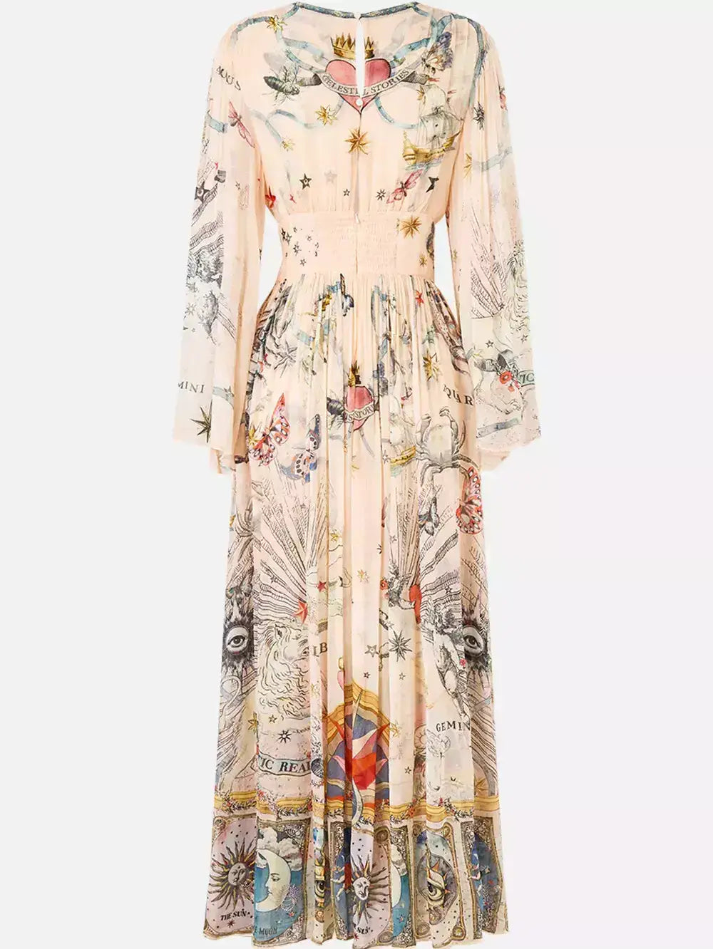 Silk Astrology-Print V-Neck Maxi Dress - Dresses