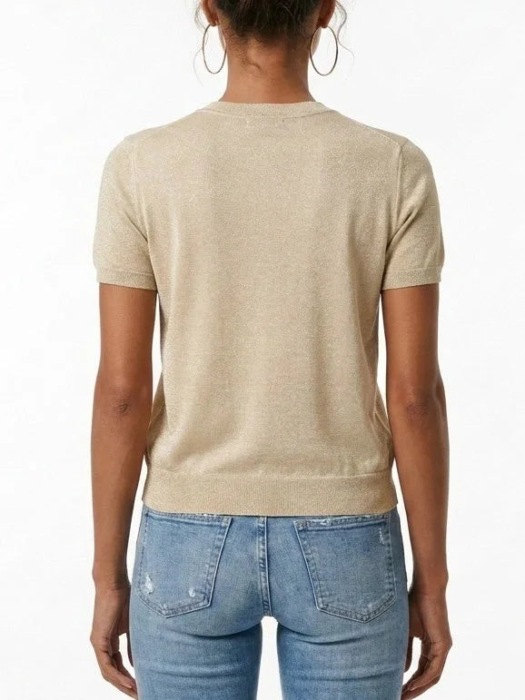 Silk Blend Equestrian Print Short Sleeve Sweater - Sweaters & Knitwear