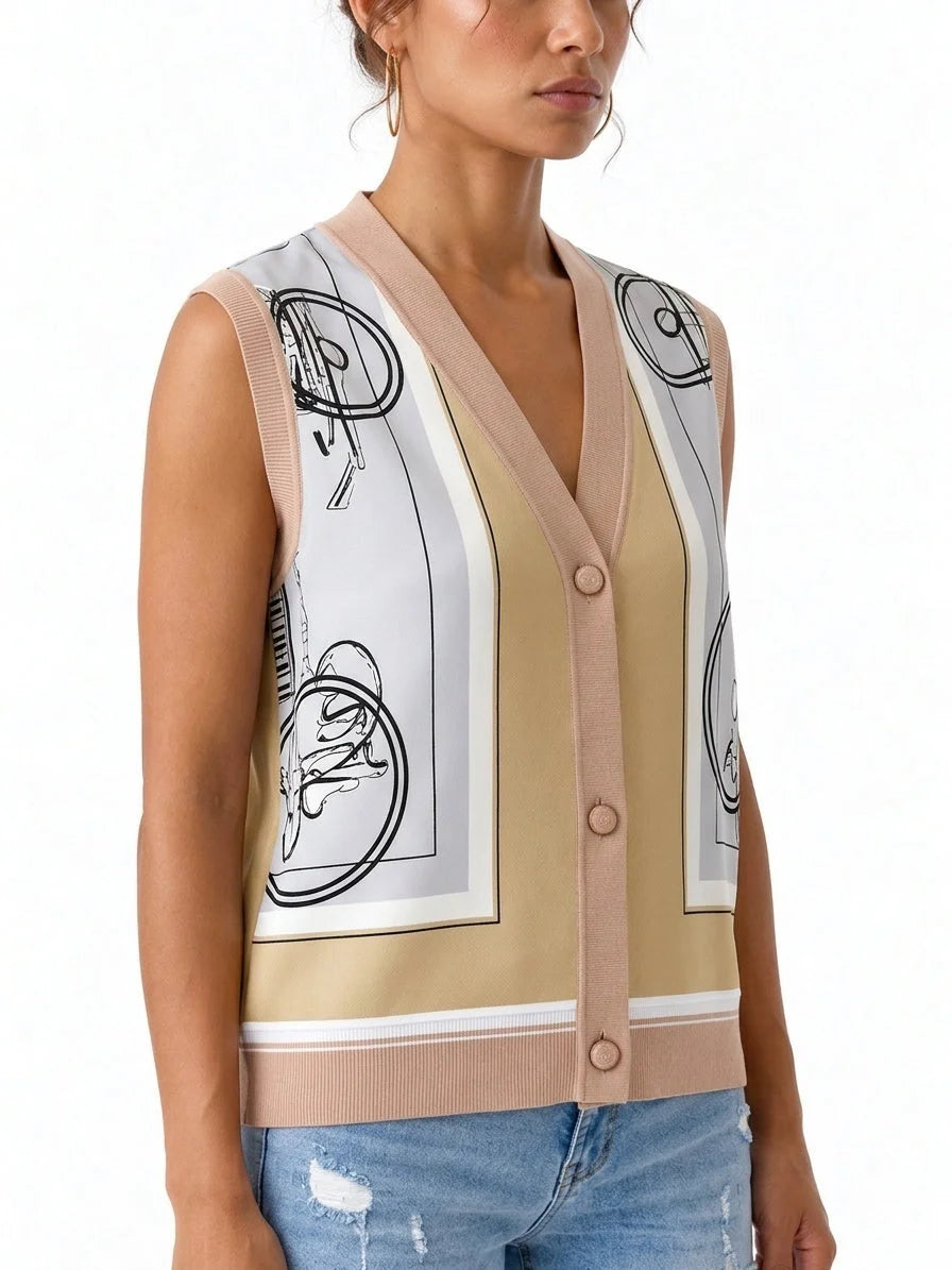 Graphic Printed Short-Sleeve Sweater - Sweaters & Knitwear