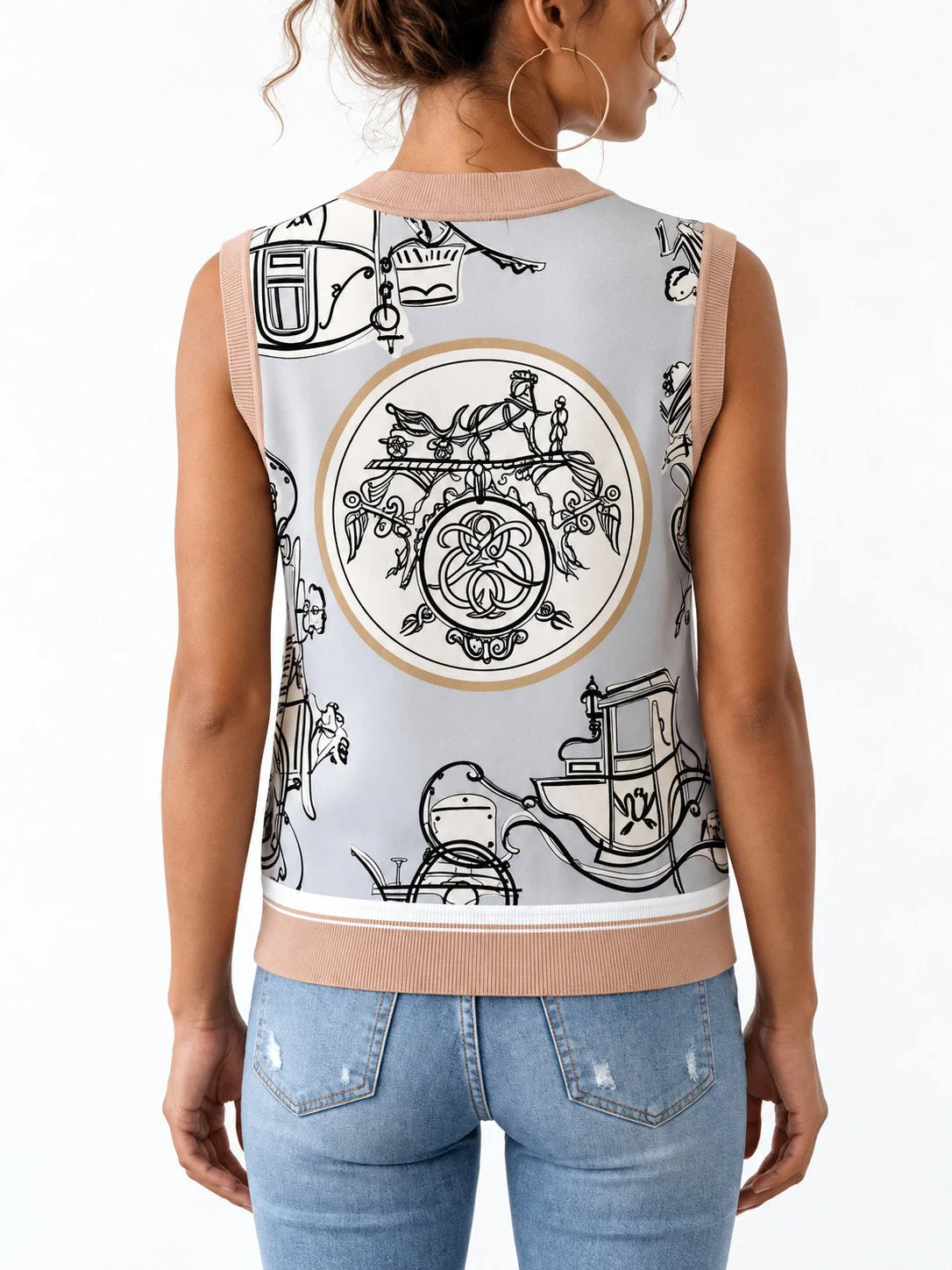 Graphic Printed Short-Sleeve Sweater - Sweaters & Knitwear