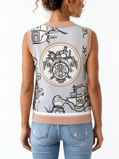 Graphic Printed Short-Sleeve Sweater - Sweaters & Knitwear