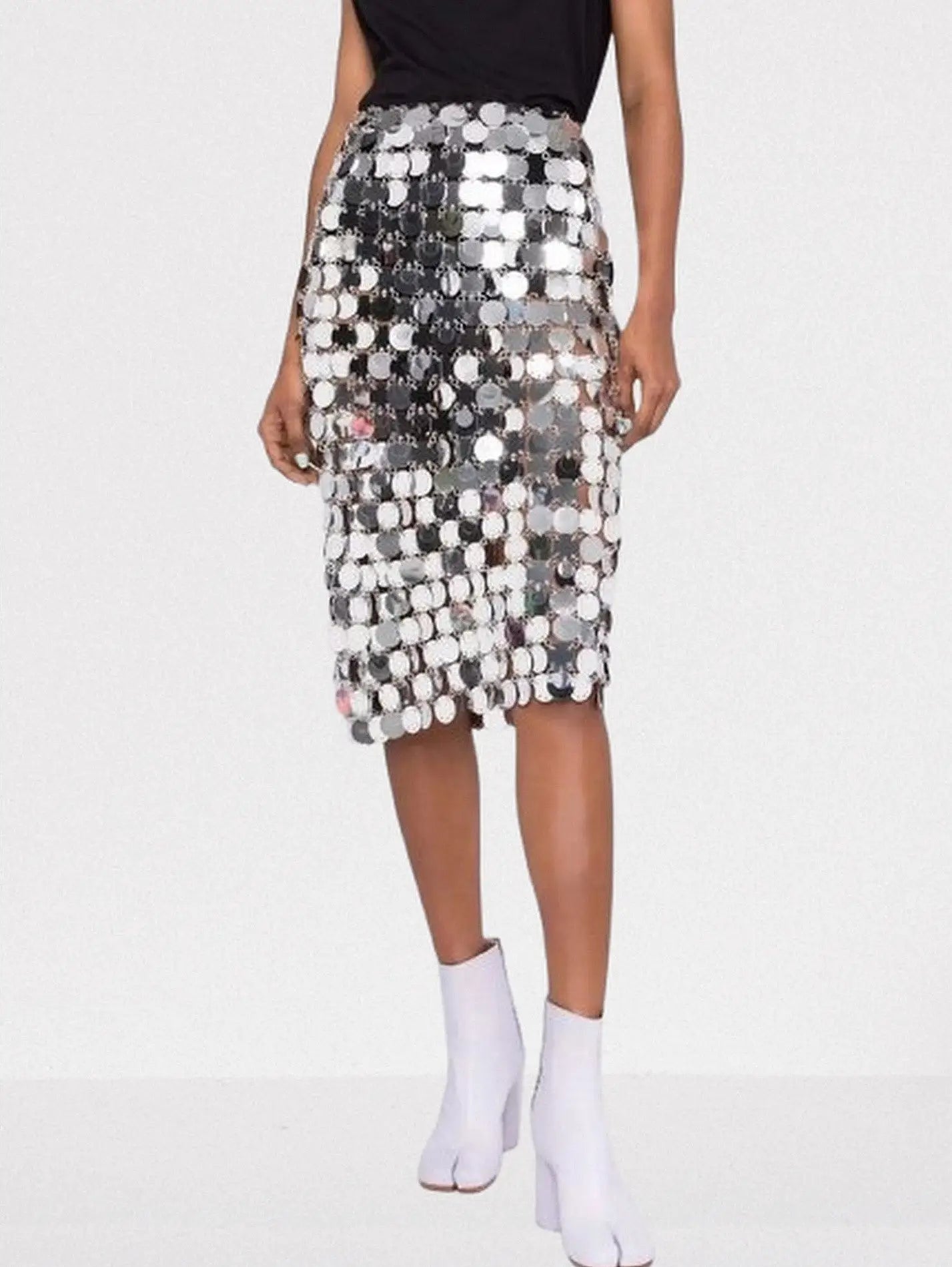 Silver Circle Mirror Sequin-Embellished Skirt - Small - Skirts