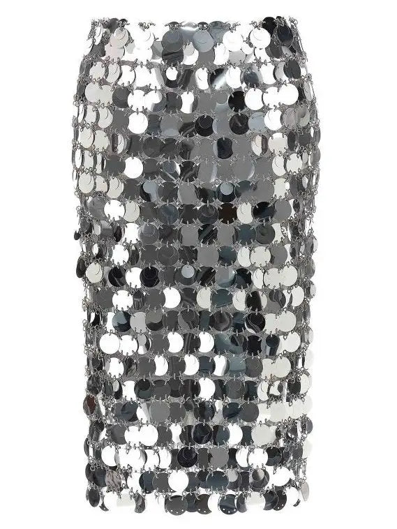 Silver Circle Mirror Sequin-Embellished Skirt - Skirts