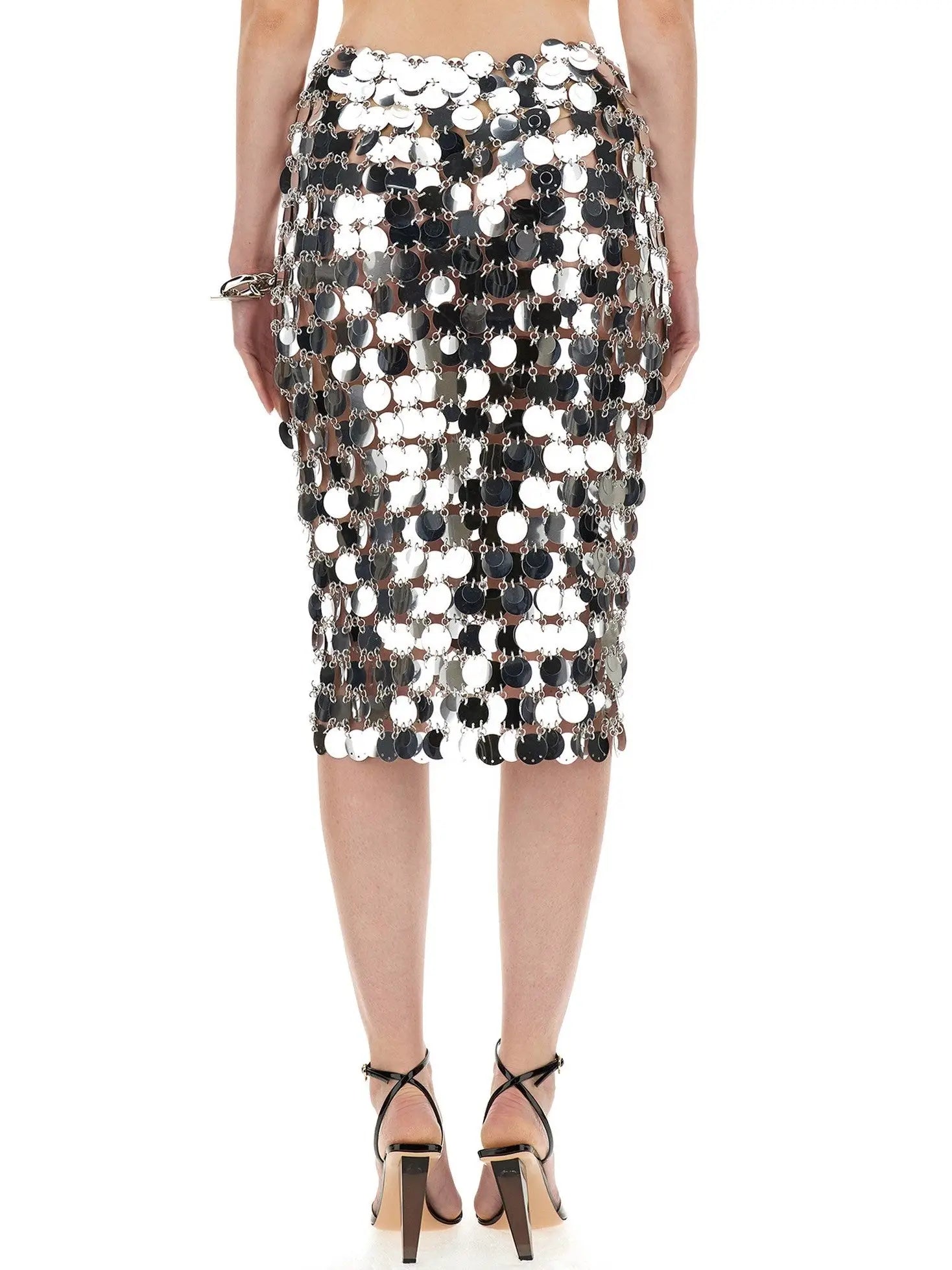 Silver Circle Mirror Sequin-Embellished Skirt - Skirts